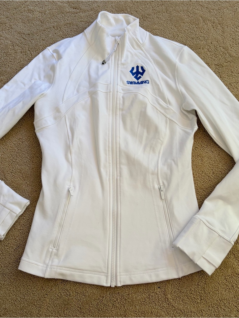 lululemon athletica White Zip-Up Bomber Jacket with Washington & Lee Logo sz 8